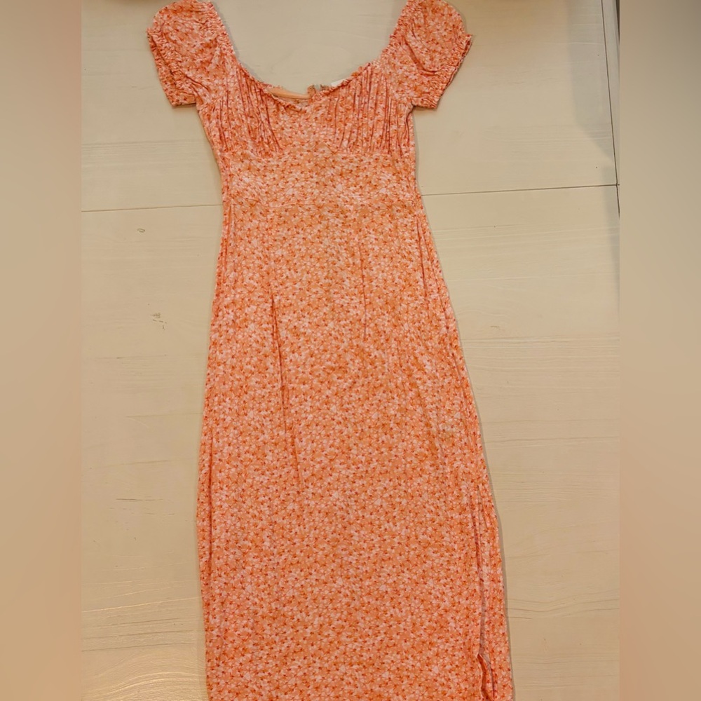 H&M Orange Midi Sundress with Flutter Sleeves